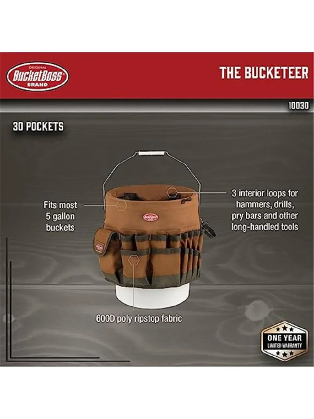 Bucket Tool Organizer 5 Gallon Bucket Caddy Canvas Tool Storage Holder Brown